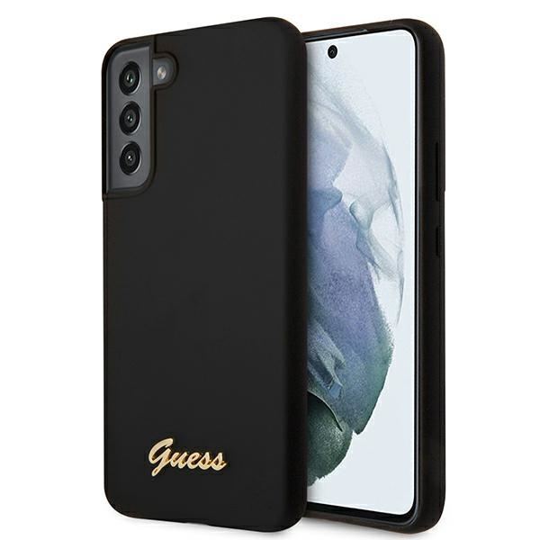 Guess GUHCS22MLSLMGBK S22+ S906 juodas/juodas hardcase Silicone Script Metal Logo