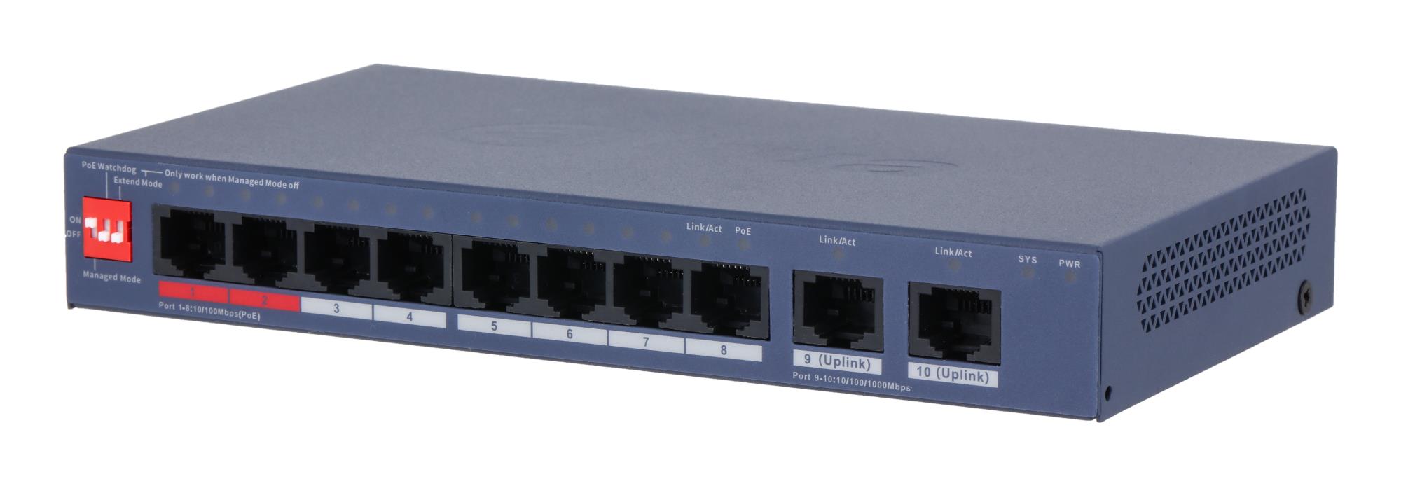 Komutatorius DAHUA CS4010-8ET2GT-110 L2 PoE 8 prievadų 110W