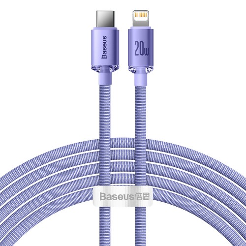 USB Kabelis Baseus "Crystal Shine" violetinis "Type-C / Lightning" 200cm (iki 20W)