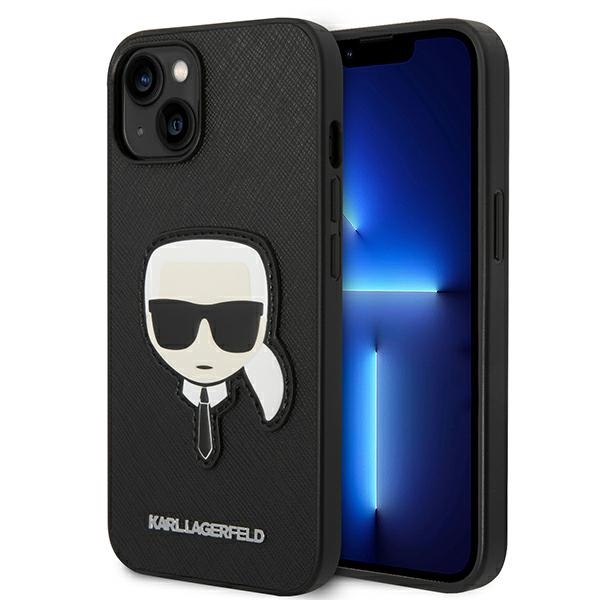 Karl Lagerfeld Saffiano Karl's Head Patch dėklas telefonui iPhone 14 Plus - juodas