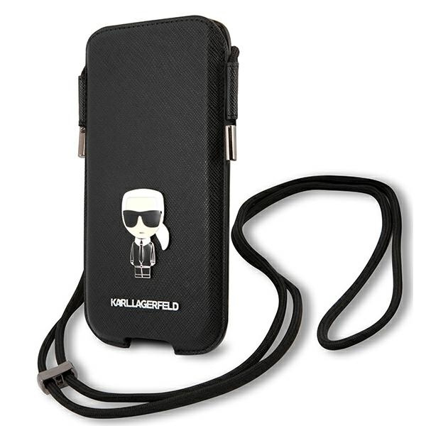 Karl Lagerfeld rankinė KLHCP12MOPHKMK 6,1" juoda hardcase Saffiano Ikonik Karl's