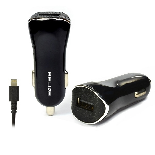 Beline automobilinis įkroviklis 1xUSB + lightning 1A iPhone 5/6/7/8/X juodas
