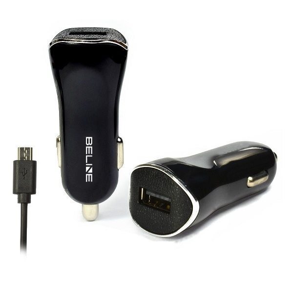 Beline automobilinis įkroviklis 1xUSB + microUSB 1A juodas