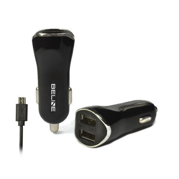 Beline automobilinis įkroviklis 2xUSB + microUSB 2,1A juodas