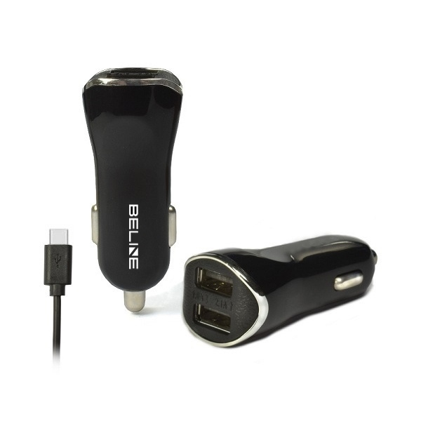 Beline automobilinis įkroviklis 2xUSB + USB-C 2,1A juodas