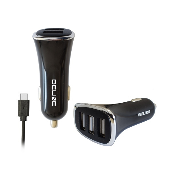Beline automobilinis įkroviklis 3xUSB + USB-C 4A juodas
