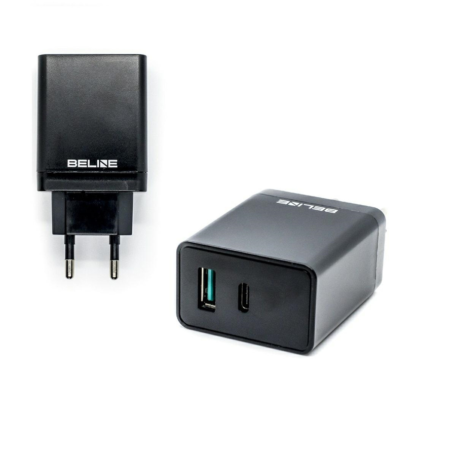 Beline tinklo įkroviklis 1xUSB i 1xUSB-C 5A 18W juodas (tik galvutė)