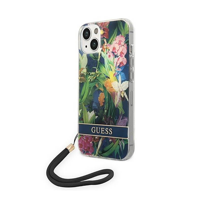 Guess GUOHCP14SHFLSB iPhone 14 6.1 "mėlynas/mėlynas kietas dėklas Gėlių dirželis