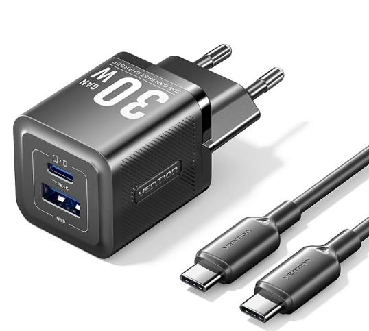 Tinklo įkroviklis USB su laidu 30W 2 prievadų Vention