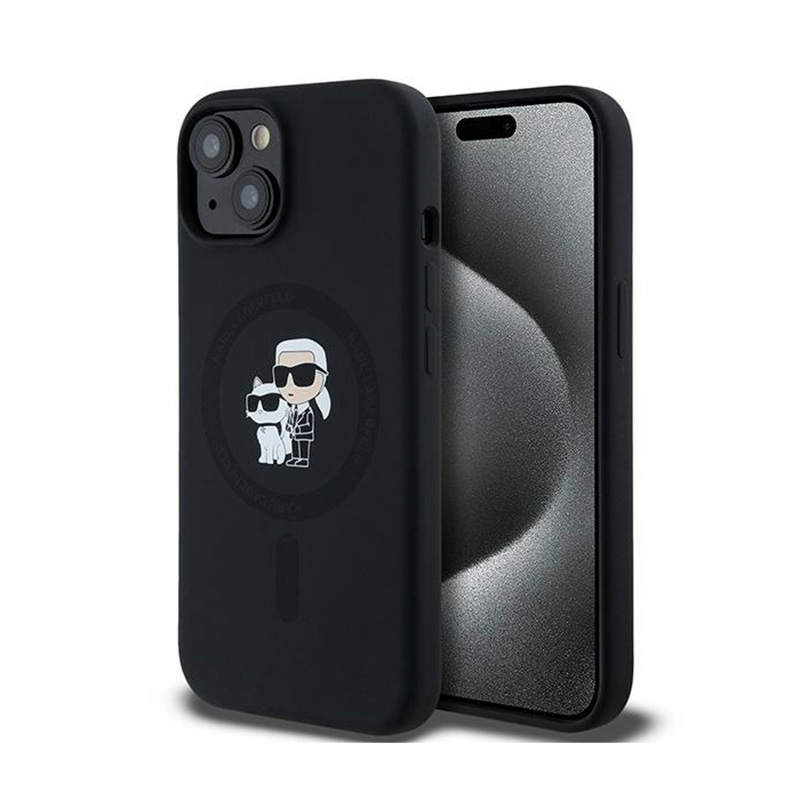 Karl Lagerfeld silikoninis Karl&Choupette magnetinis dėklas telefonui iPhone 15 Plus / 14 Plus - juodas