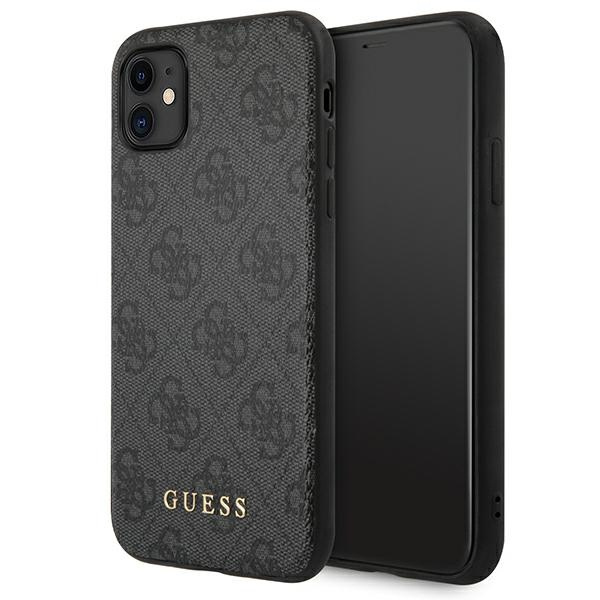 Guess GUHCN61G4GFGR iPhone 11 / Xr 6,1"pilkas/pilkas hard dėklas 4G Metal Gold Logo