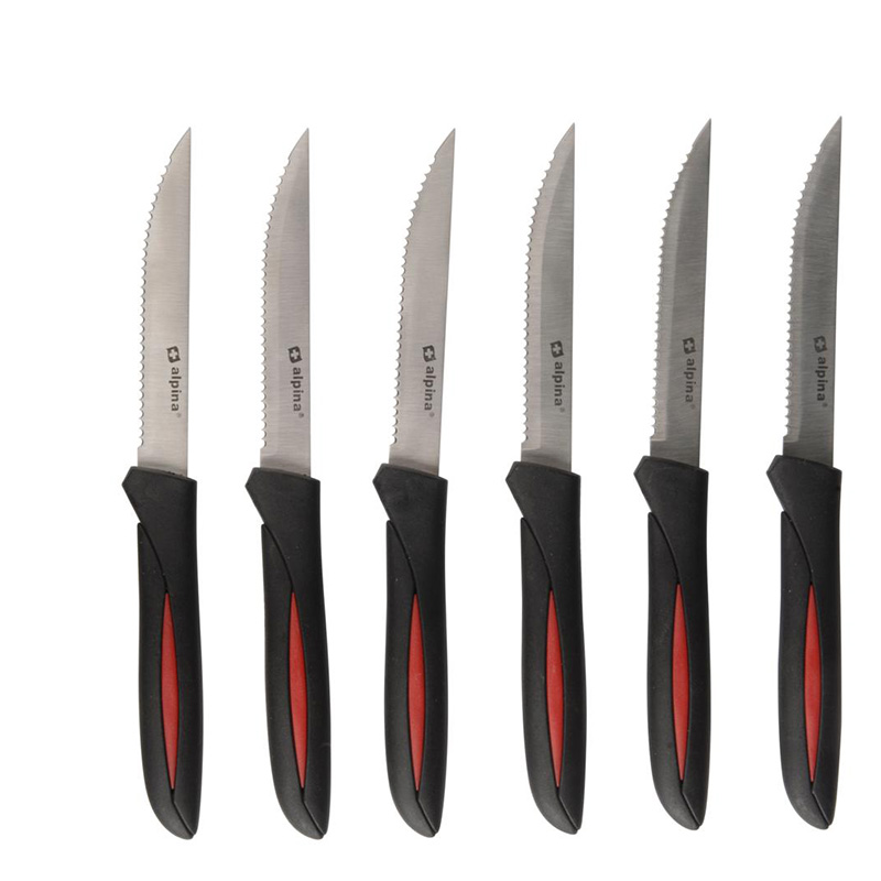 Alpina INOX nerūdijančiojo plieno kepsnių peiliai, 23 cm, 6 vnt., juodi