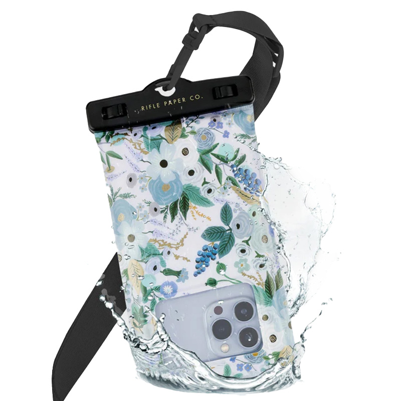 Rifle Paper Waterproof Floating Pouch - Waterproof dėklas smartphones up to 6.7" (Garden Party mėlynas)