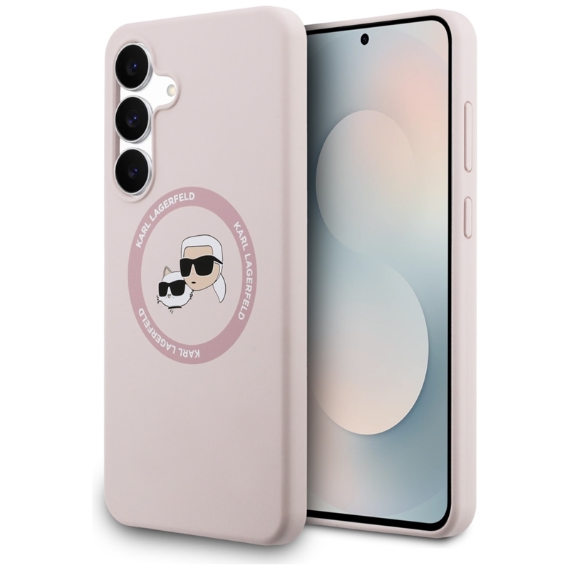 Karl Lagerfeld Silicone Karl & Choupette Heads MagSafe deklas Samsung Galaxy S25 FE - rozinis