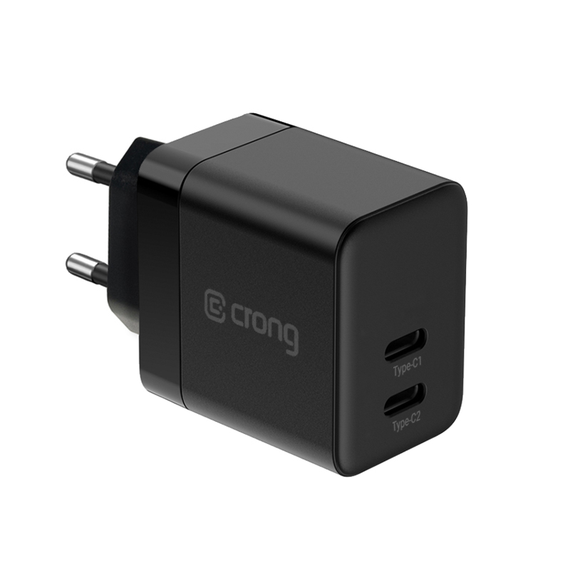 Crong Ultra Compact GaN - 2x USB-C 35W PD 3.0 tinklo įkroviklis with PPS (juodas)