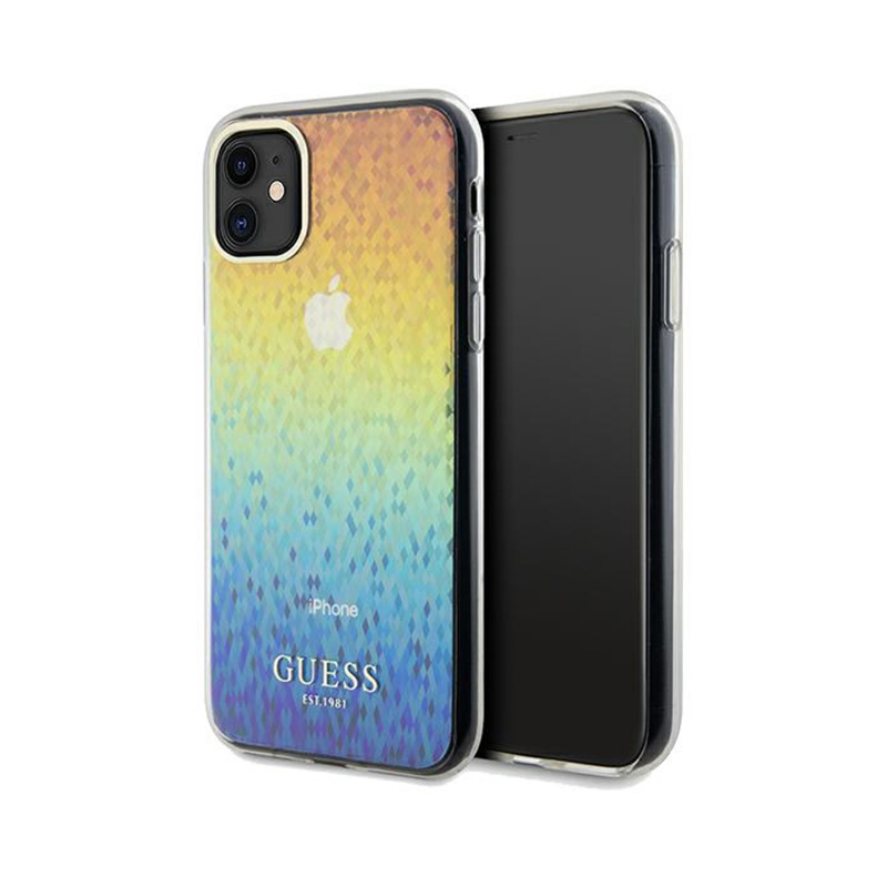 Guess IML Faceted Mirror Disco Iridescent dėklas telefonui iPhone 11 / Xr - įvairiaspalvis