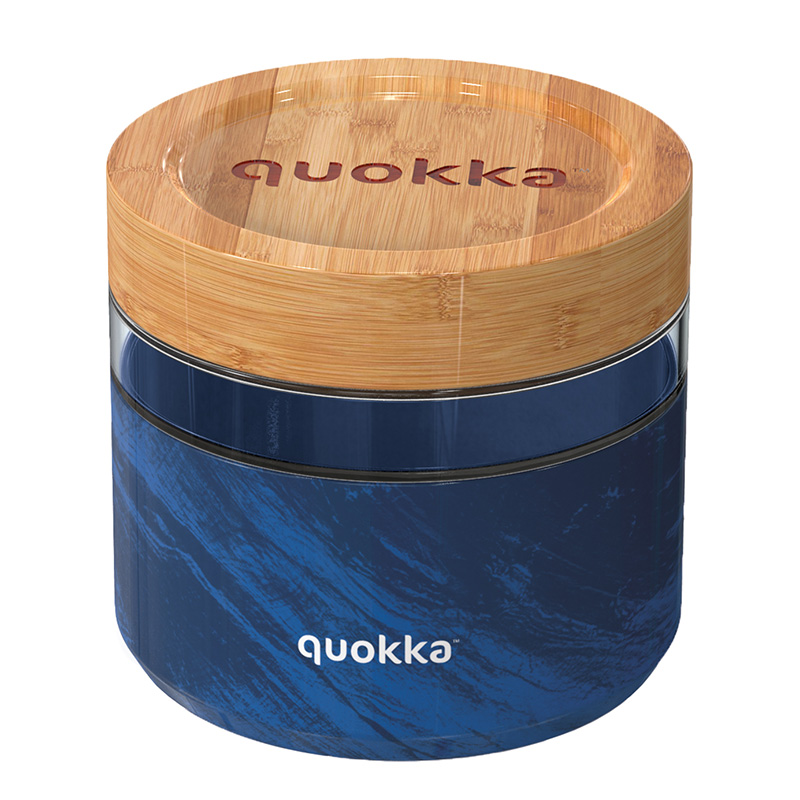 Quokka Deli Food Jar 820 ml borosilikatinio stiklo maisto indas, medienos raštas