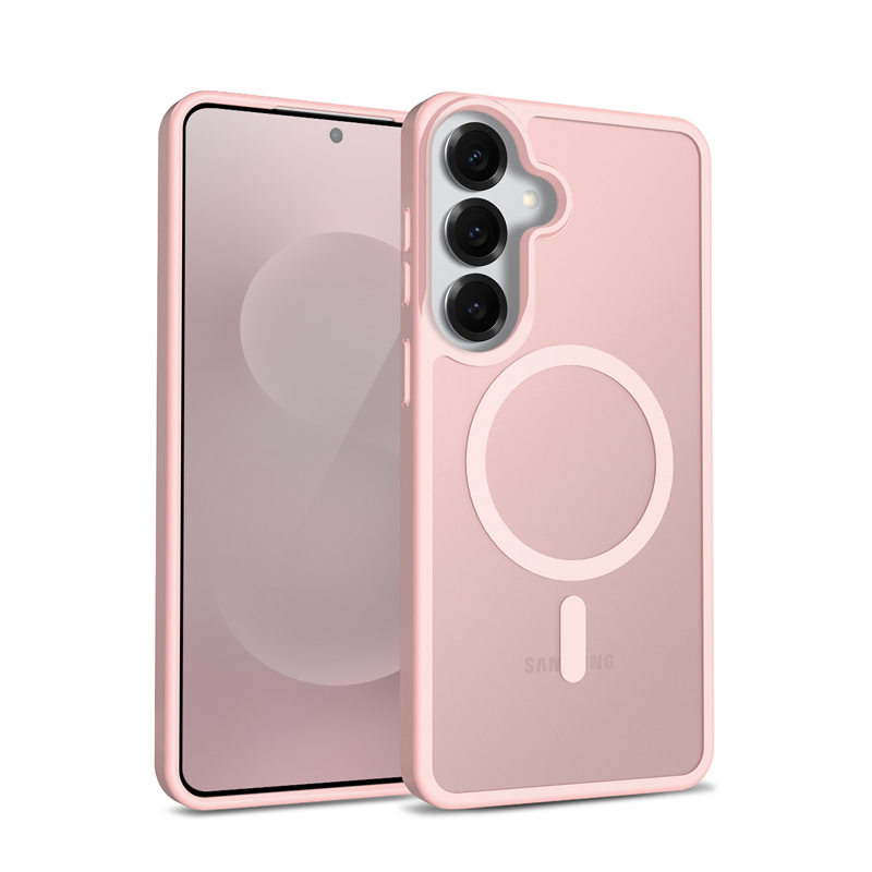 Crong Hybrid Matte Magnetic - MagSafe dėklas Samsung Galaxy S25 (rožinis)