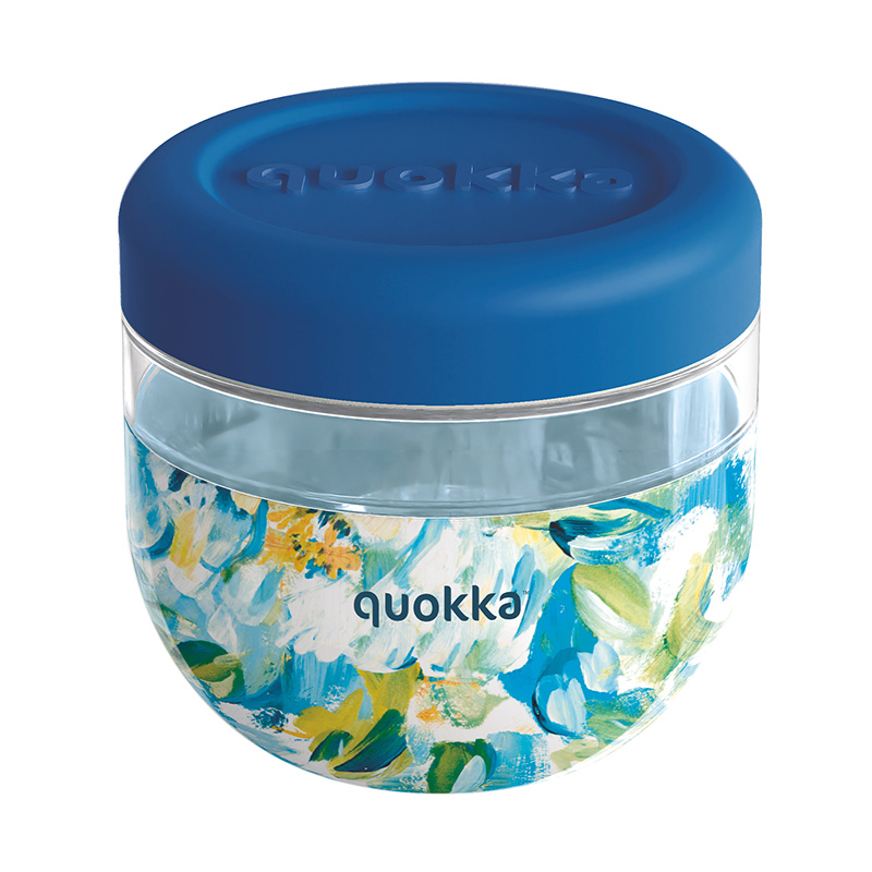 Quokka Bubble Food Jar 770 ml maisto indas, mėlynų bijūnų raštas