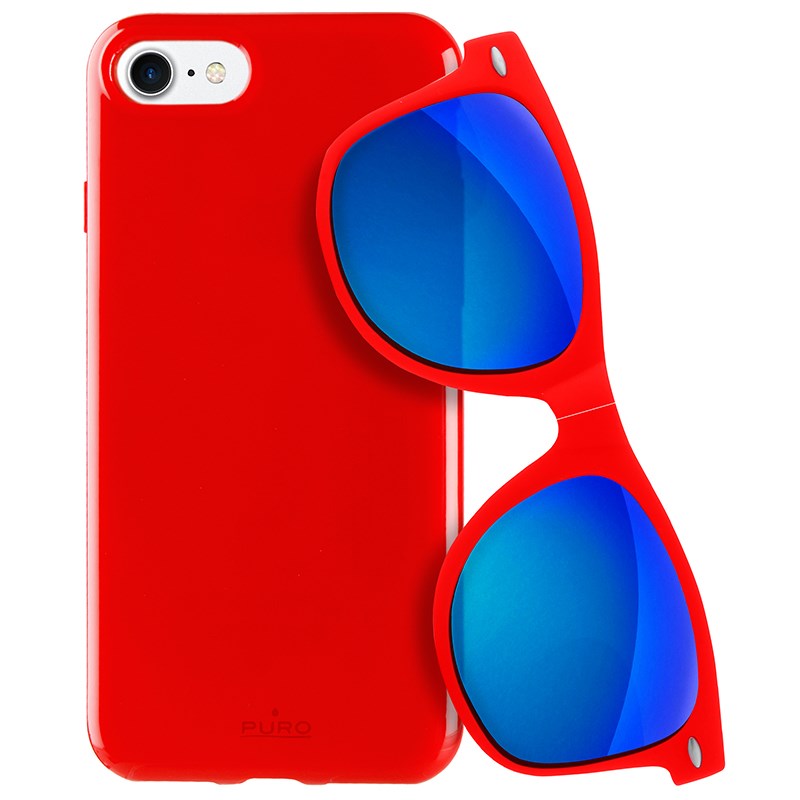 PURO Sunny Kit - dėklas set iPhone SE (2022/2020) / 8/7 + foldable sunglasses (raudonas)