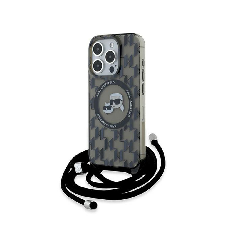Karl Lagerfeld IML Crossbody Monogram Karl & Choupette Head Magnetinis dėklas telefonui iPhone 15 Pro - juodas