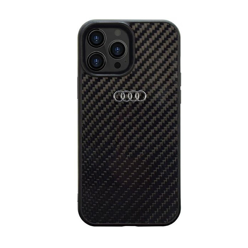 Audi Anglies pluošto iPhone 14 Pro 6.1" juodas/juodas kietas dėklas AU-TPUPCIP14P-R8/D2-BK