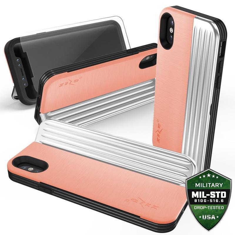 Zizo Retro Series - Wallet Back with Magnetic Closure and Built-In Kickstand iPhone Xs / X (persikinis/sidabrinis)