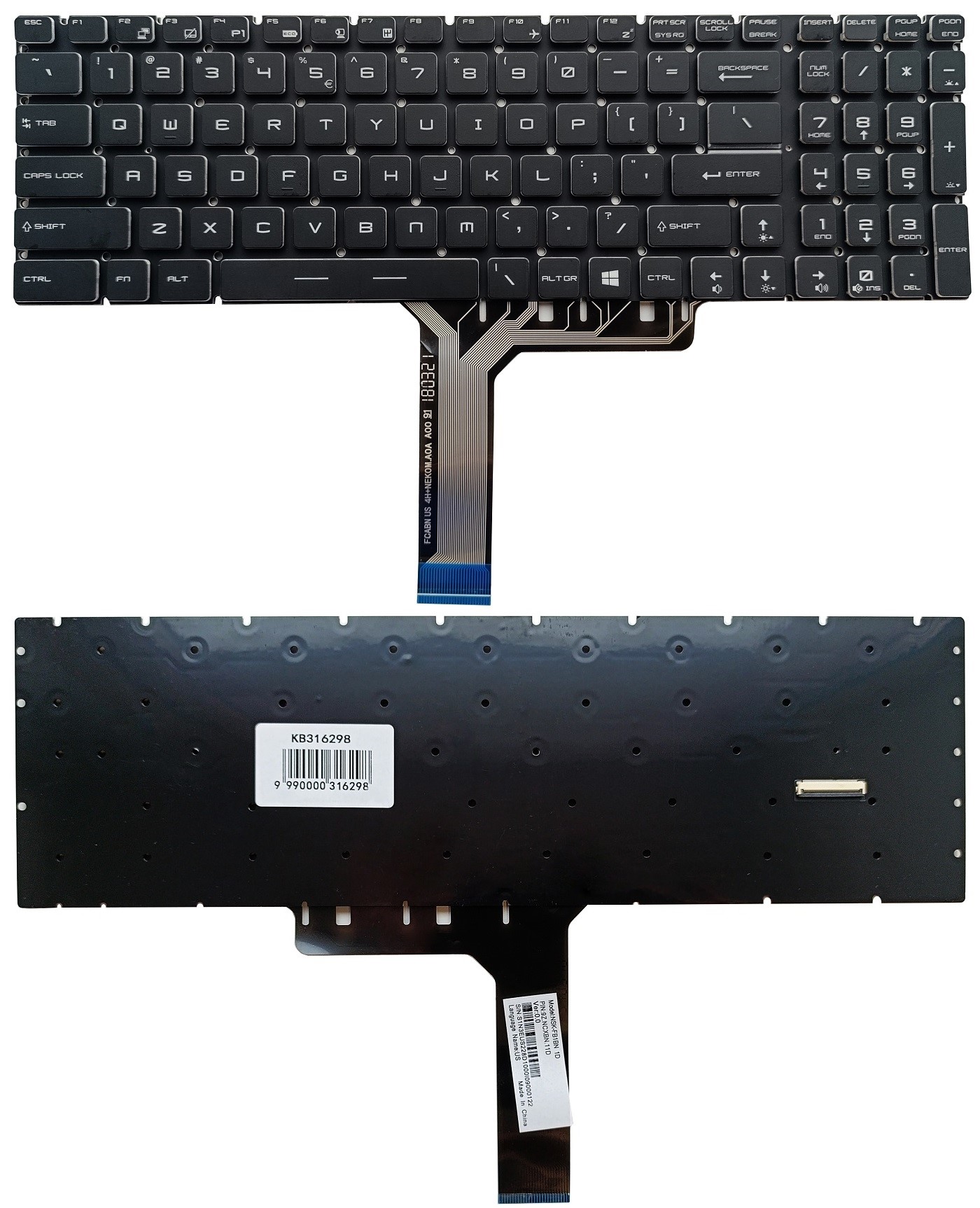 Klaviatūra MSI: GE63, GE73, GS63, GS73, su RGB apšvietimu, US