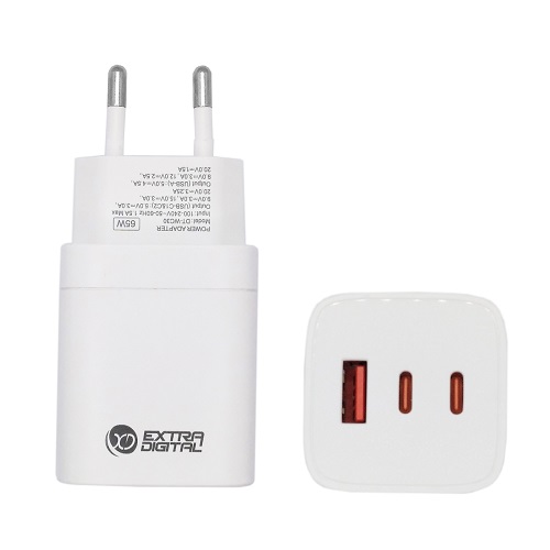 Kroviklis EXTRA DIGITAL GaN 2x USB Type-C, USB Type-A: 65W, PPS