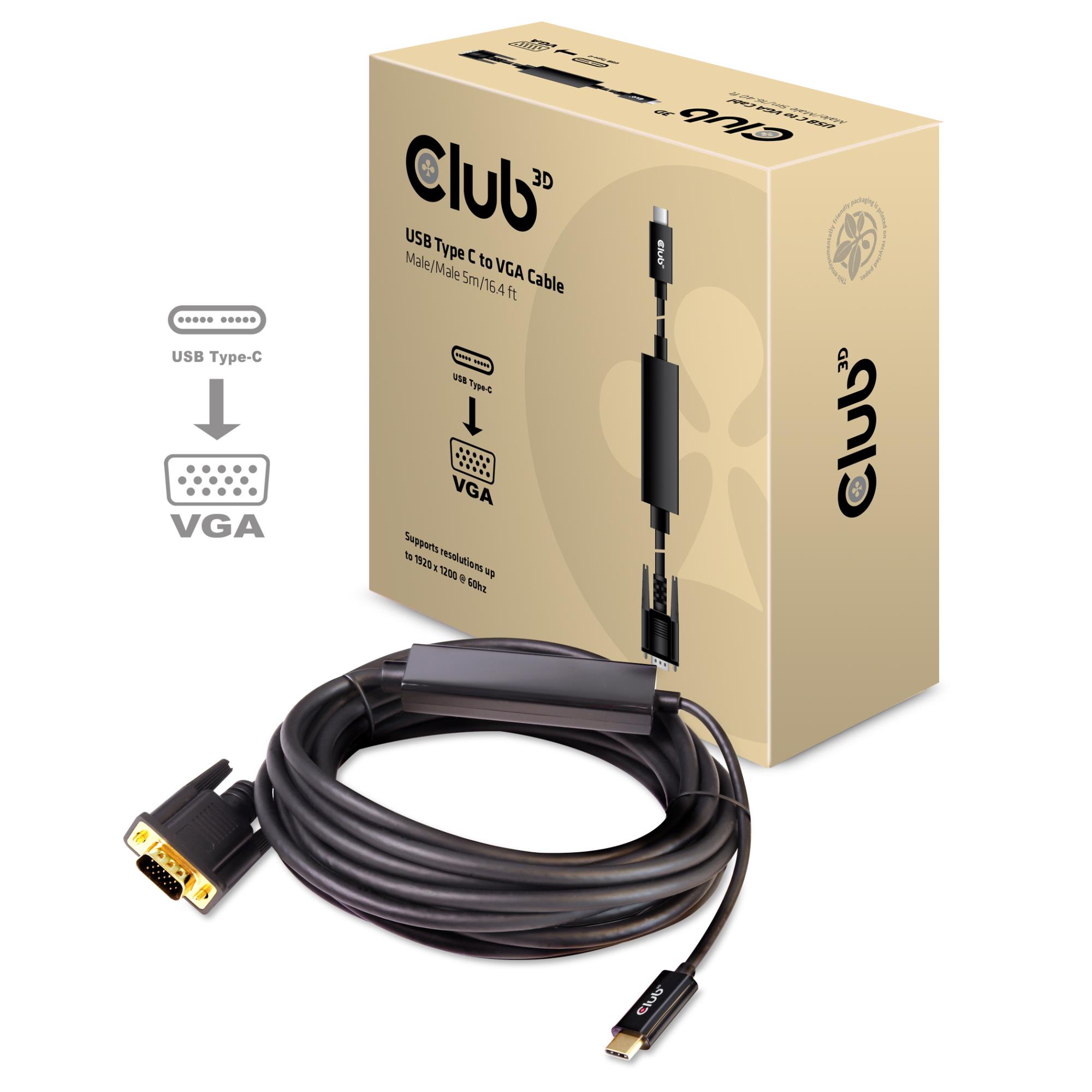 USB-C į VGA laidas 5m CAC-1512 Club3D