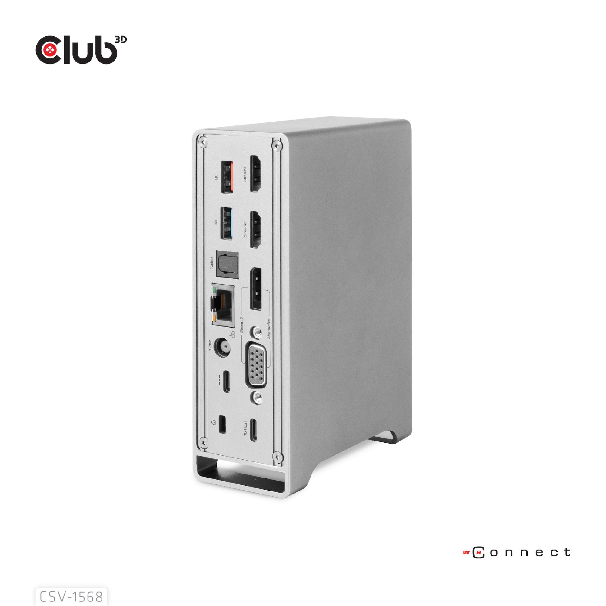 Club3D CSV-1568 nešiojamojo kompiuterio prijungimo stotelė USB-C 120W