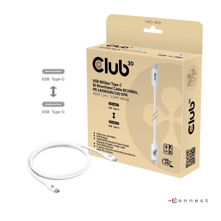USB-C laidas 1.2m Baltas CAC-1572 Club3D