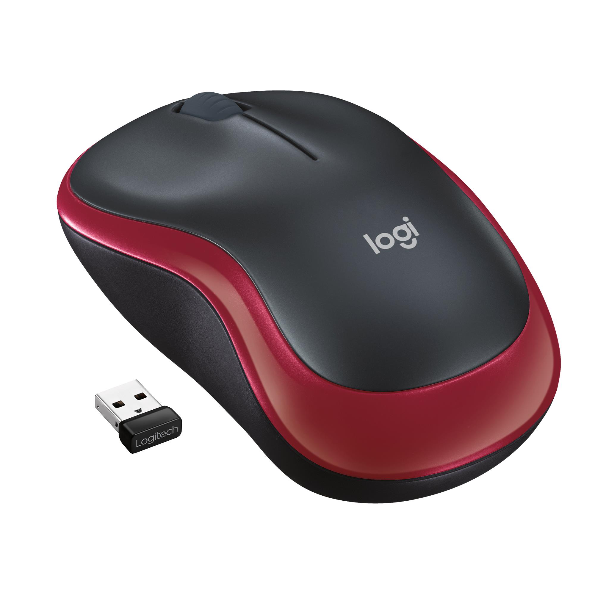 Logitech M185 belaidė optinė pelė, raudona