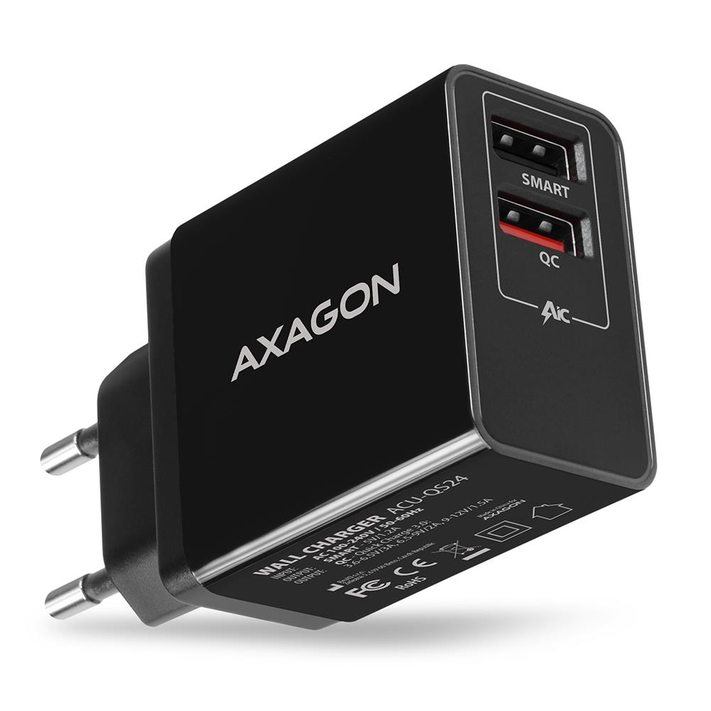 Axagon sieninis USB įkroviklis 24W 2 jungtys ACU-QS24