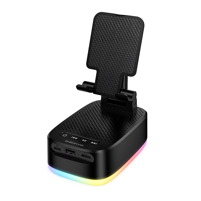 "Borofone" nešiojamasis "Bluetooth" garsiakalbis BR200 Marea 3 in 1 su laikikliu ir 1500 mAh maitinimo banku, juodas