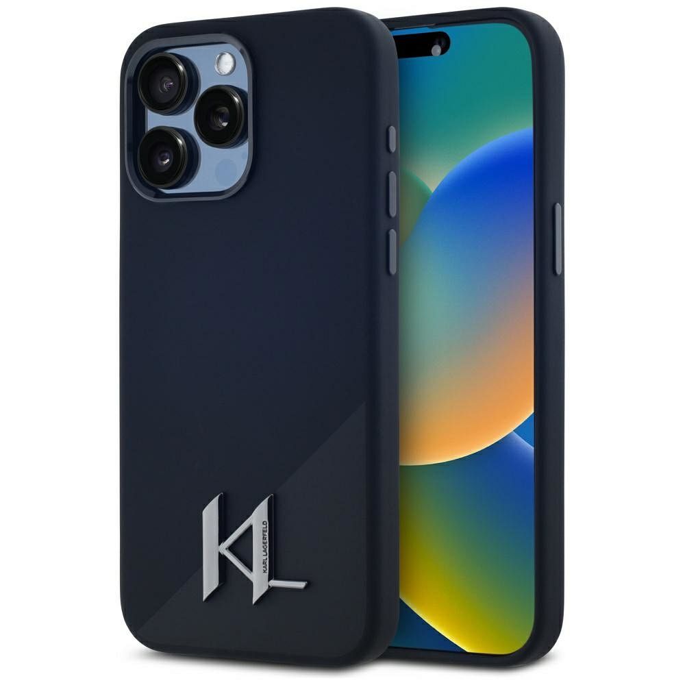 Karl Lagerfeld Silikoninis Shadow Metal Initial Magnetinis dėklas telefonui iPhone 15 Pro juodas