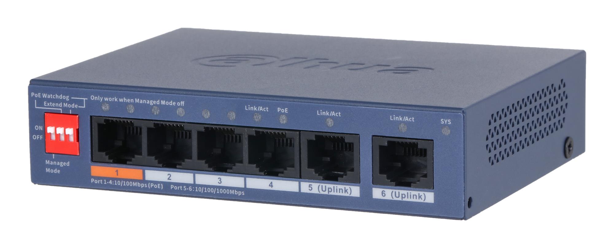 Dahua DH-CS4006-4ET2GT-60 komutatorius L2 4xGigabit 2xFast Ethernet PoE