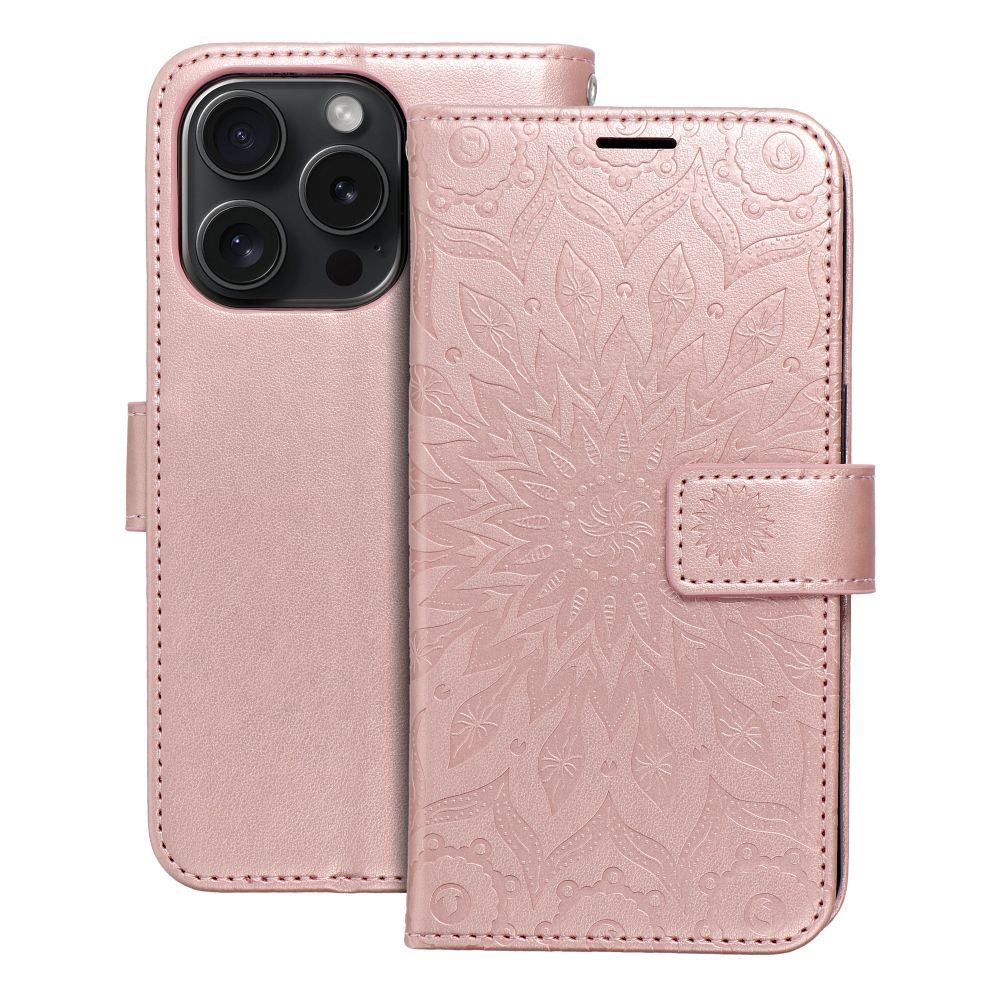 MEZZO knygos dėklas IPHONE 15 Pro mandala rausvas auksas