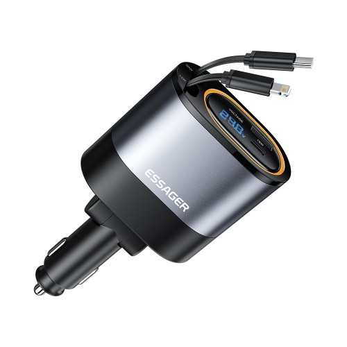Automobilinis įkroviklis Essager "Smart" juodas 45W (integruotas 2in1 laidas)
