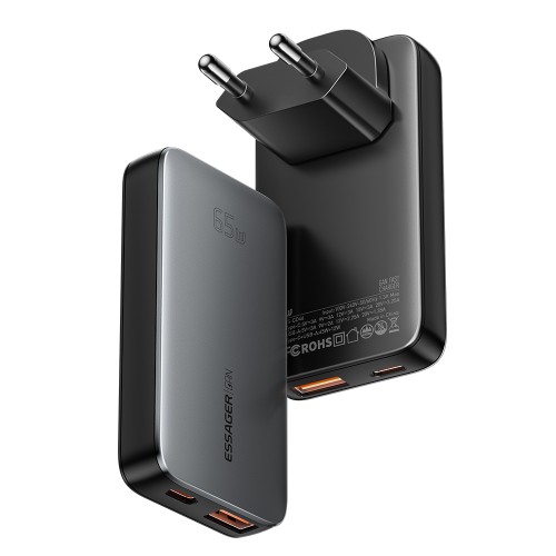 Įkroviklis Essager GaN Ultra juodas 65W (1xPD / 1xQC3.0)
