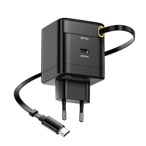 Įkroviklis Essager Ruizi juodas 65W (1xPD) + integruotas Type-C laidas