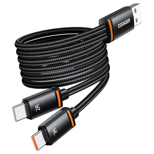 USB Laidas Essager Double 2in1 juodas USB / 2xType-C 100cm