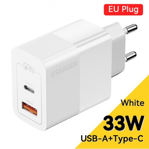Įkroviklis Essager GaN Pinson Baltas 33W (PD / QC3.0)