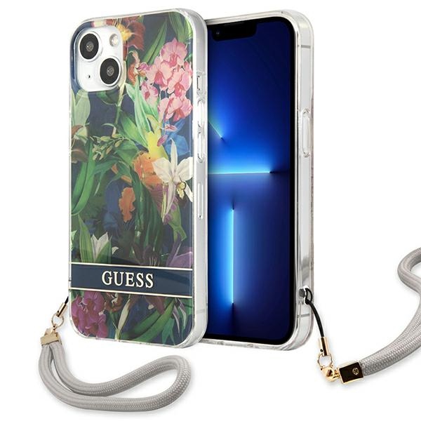 Guess GUHCP13SHFLSB iPhone 13 mini 5.4" mėlynas/mėlynas kietas dėklas Gėlių Dirželis