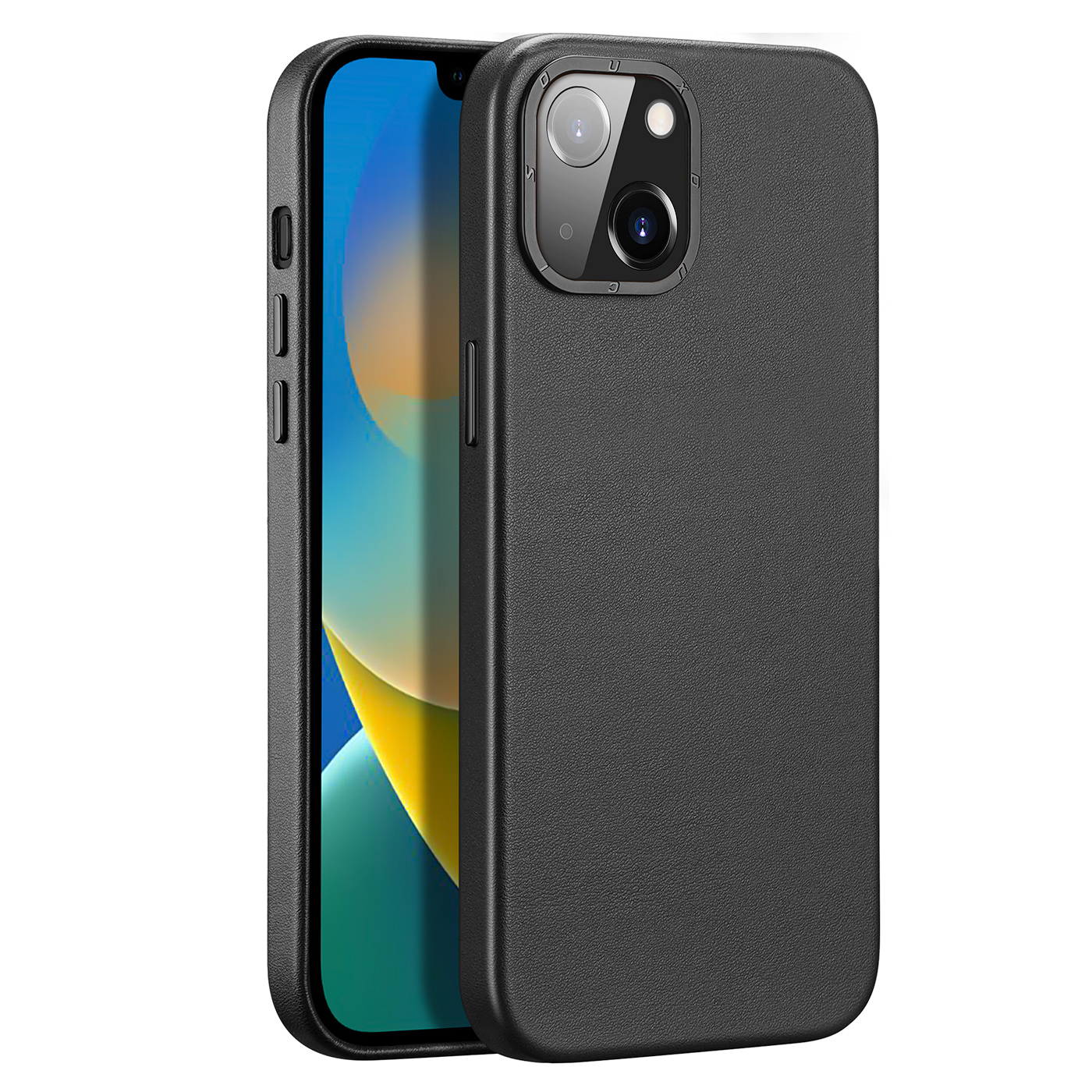 Dux Ducis Grit odinis dėklas iPhone 14 Plus Elegantiškas dirbtinės odos dėklas (MagSafe suderinamas) Juodas