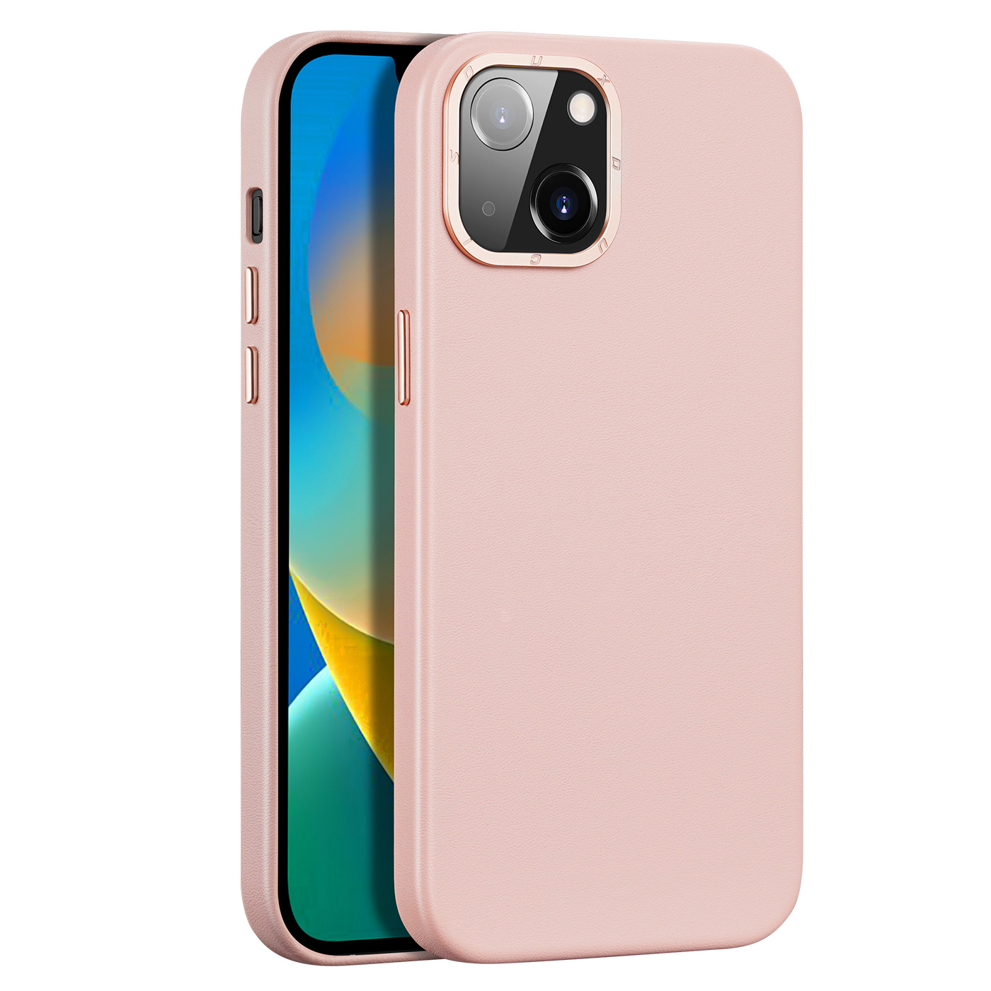 Dux Ducis Grit odinis dėklas iPhone 14 Plus Elegantiškas dirbtinės odos dėklas (MagSafe suderinamas) Rožinis