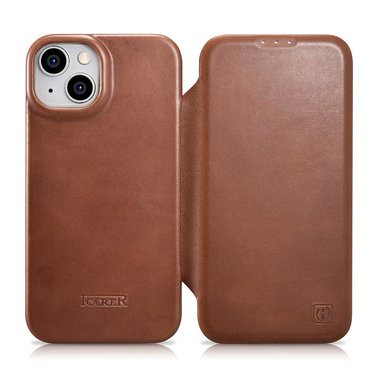 iCarer CE Oil Wax Premium odinis folio dėklas iPhone 14 Plus Magnetinis atverčiamas dėklas su MagSafe Rudas (AKI14220707-BN)