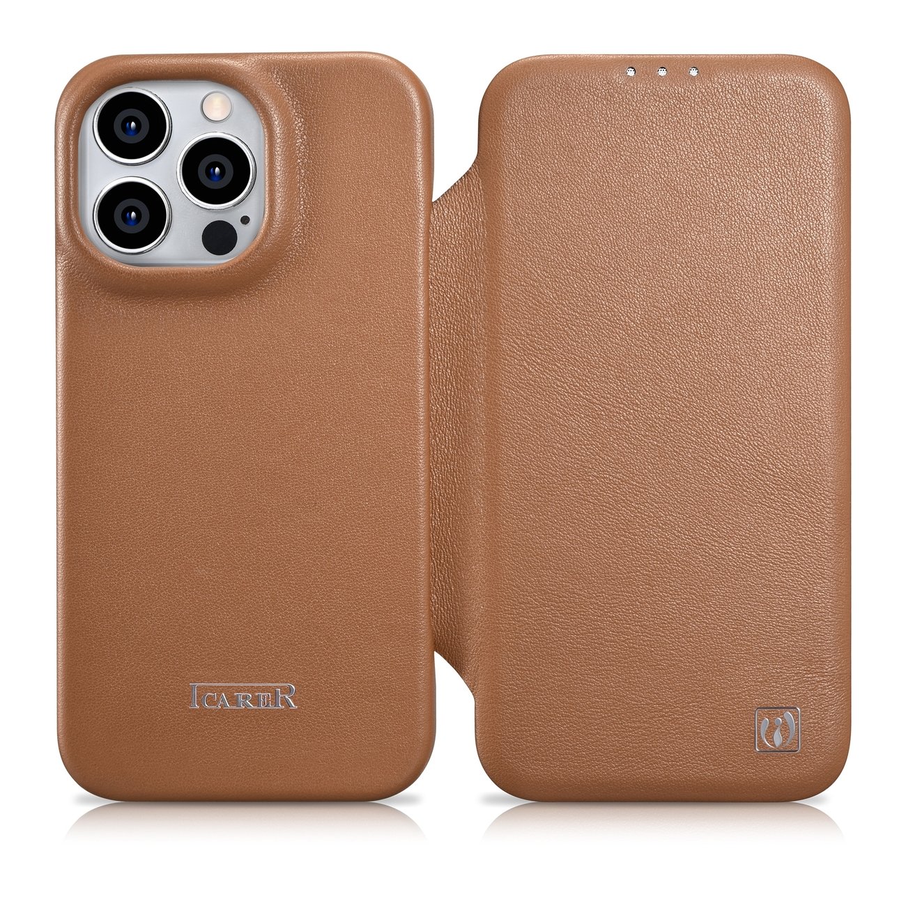 iCarer CE Premium odinis folio dėklas iPhone 14 Pro su MagSafe magnetiniu flipu - raudonas