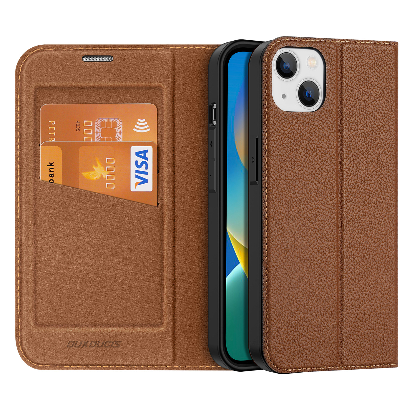 Dux Ducis Skin X2 dėklas telefonui iPhone 14 Plus su magnetine uždanga rudas