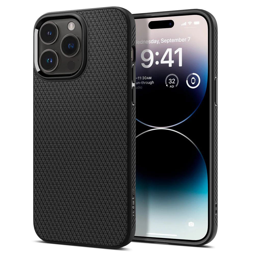 Spigen Liquid Air dėklas iPhone 14 Pro Max – matinis juodas